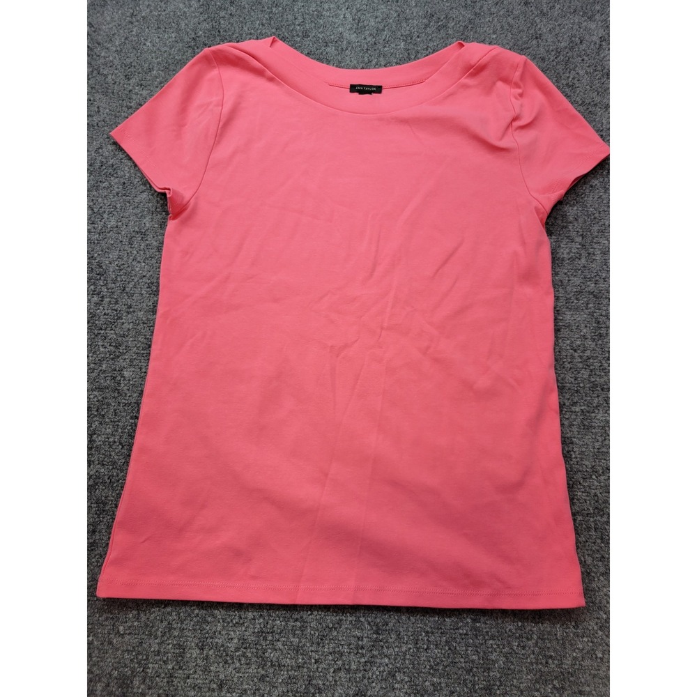 Ann Taylor Pink Boat Neck Short Sleeve Cotton Blend Tee Shirt Large 499272